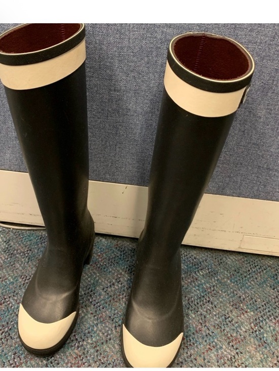 CHANEL Shoes - CHANEL Black and Cream Tall Women's Rain Boots